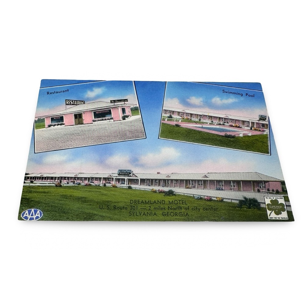 Dreamland Motel Sylvania Georgia US Route 301 Unused 1950s Postcard Techno-Gloss